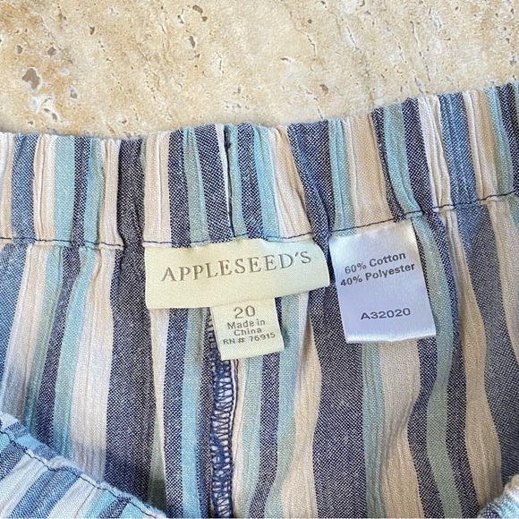 Appleseed's Pants Women's 20 Wide Leg Blue Green Striped Pull On‎ Coastal Casual - Picture 3 of 7